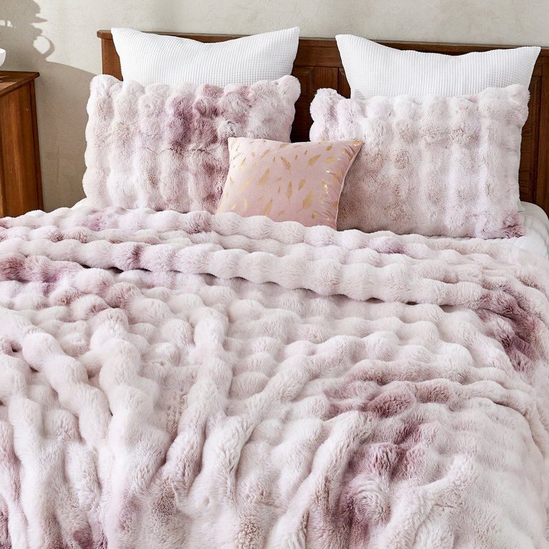 Merveilleux ensemble d'édredon luxueux à bulles Tie-Dye, Édredon pour très grand lit + 2 taies décorativ, Mauve