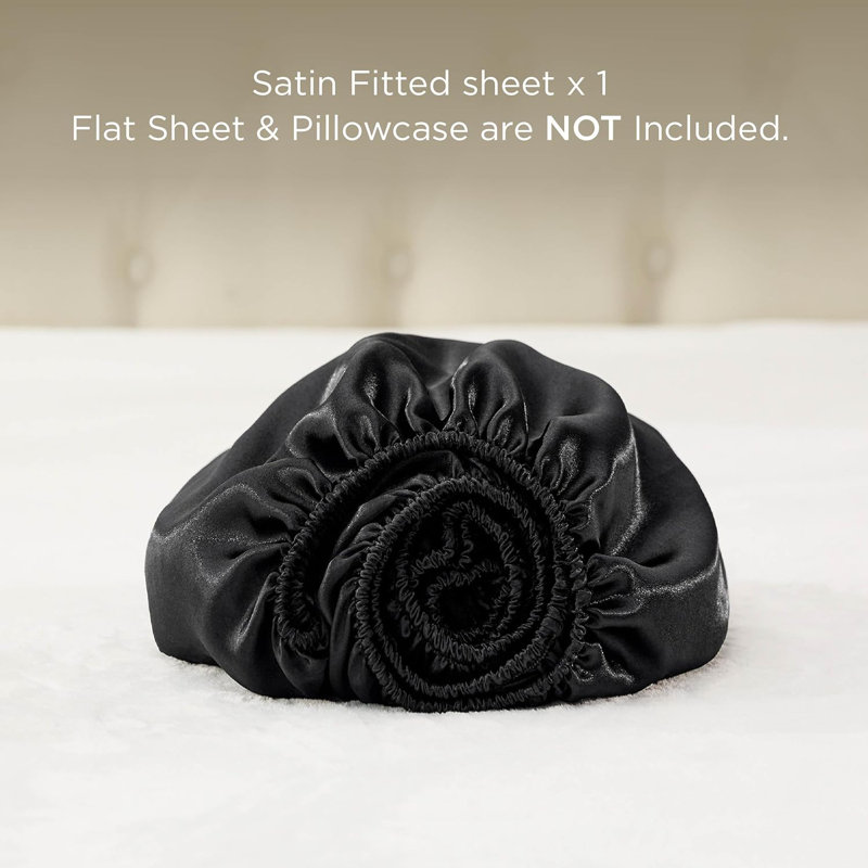 Drap-housse en satin de lit GentleSoft ™, Noir, Drap-housse de taille très grand