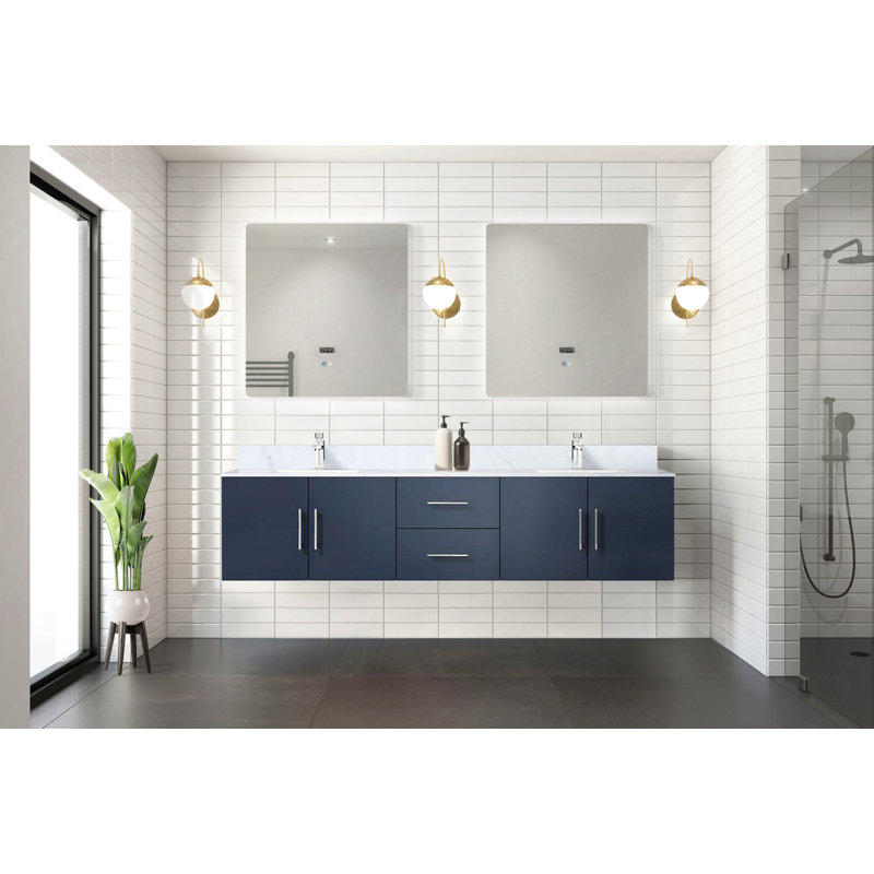 Meuble-lavabo double 80 po X P 22 po D, avec plateau en marbre de Carrare, Marine, 80"
