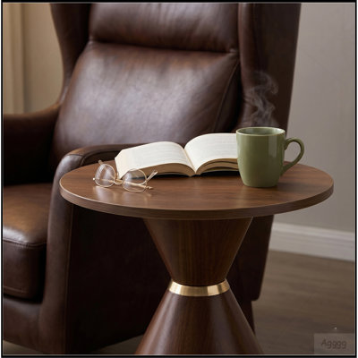 Ensemble de 2 tables basses rondes à la mode, comptoir texturé en noyer avec base en métal stable, table d'appoint facile à nettoyer dans le salon et la chambre à coucher (brun noisette)