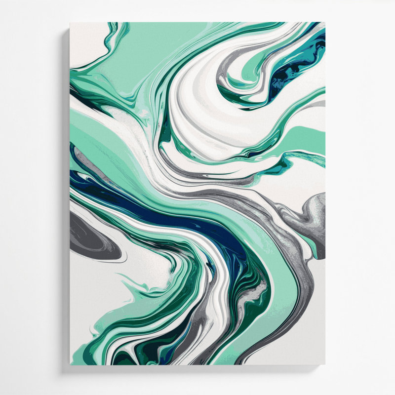 Abstrait art fluide sur toile verte 63, 36" H x 24" W