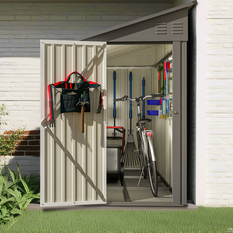 4' X 8' Lean-To Garden Shed,Metal Outdoor Storage Shed,Lockable Tool Storage, Gray