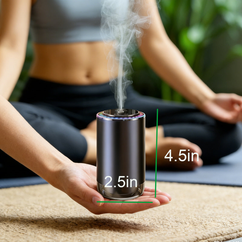 Assainisseur d'air intelligent pour voiture, diffuseur et humidificateur d'huile essentielle 2-en-1, marche / arrêt automatique, alimenté par USB-C pour le bureau personnel de voiture