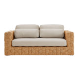 Thames Outdoor Patio Wicker Outdoor Patio Rattan Loveseat In Natural Light Gray