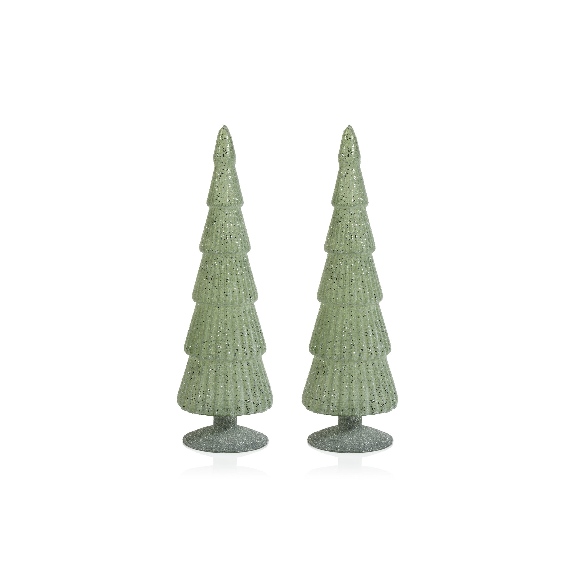 Amaryllis Glass Tree on Glitter Base, 13.5" H x 3.5" W x 3.5" D, Light Green/Silver