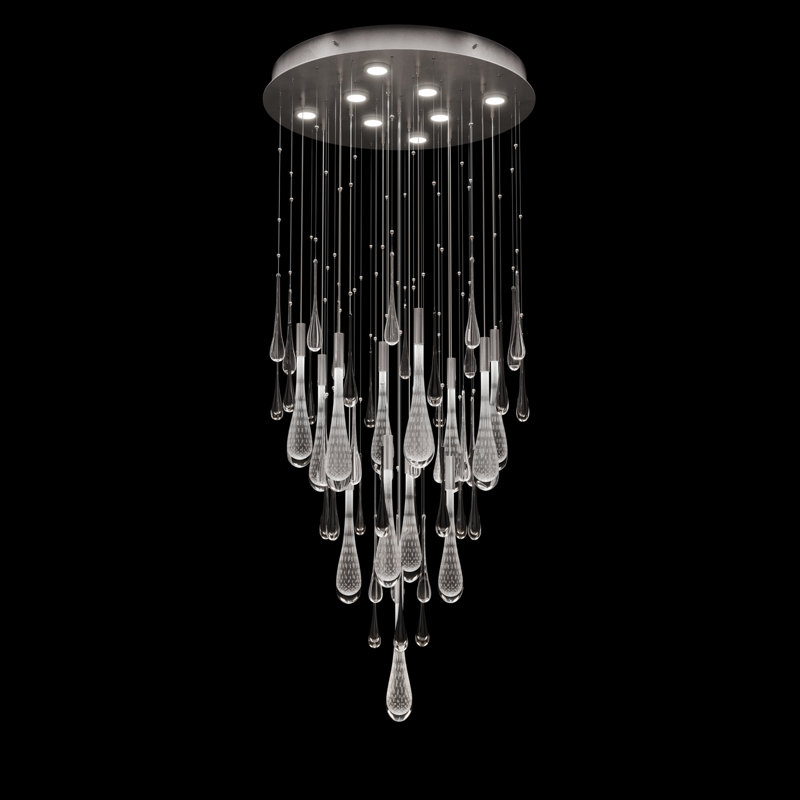 Luminaire suspendu rond l 32 po Rain, Argent dégradé