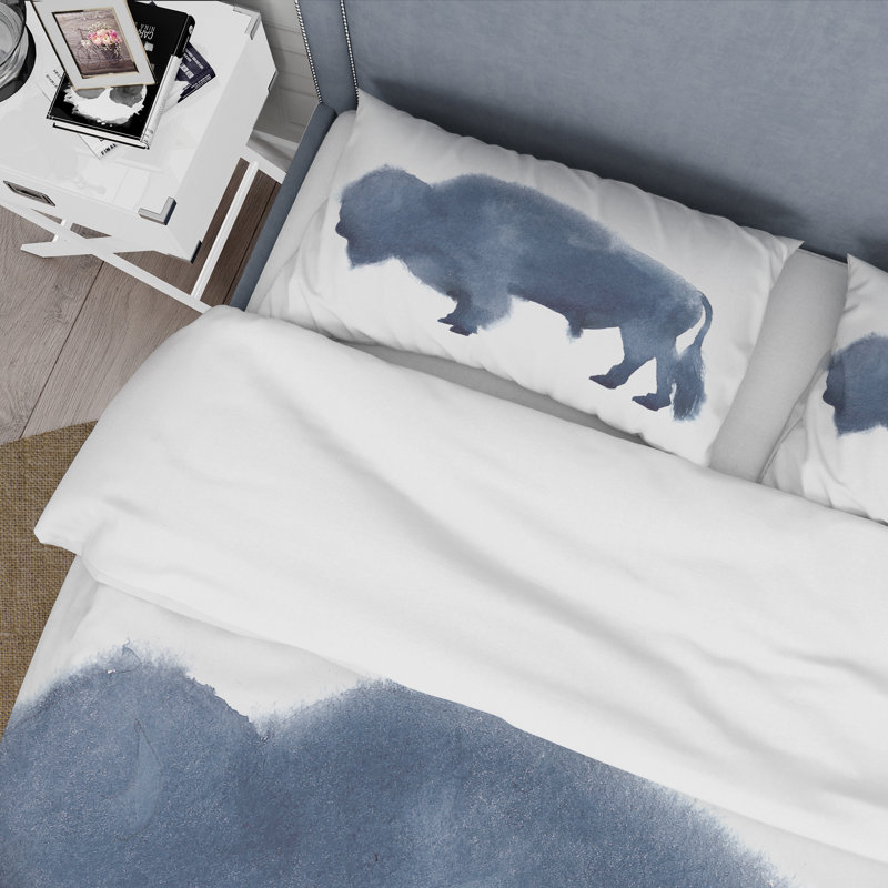 Silhouette de bison bleu marine - ensemble de housse de couette Farmhouse - microfibre de polyester