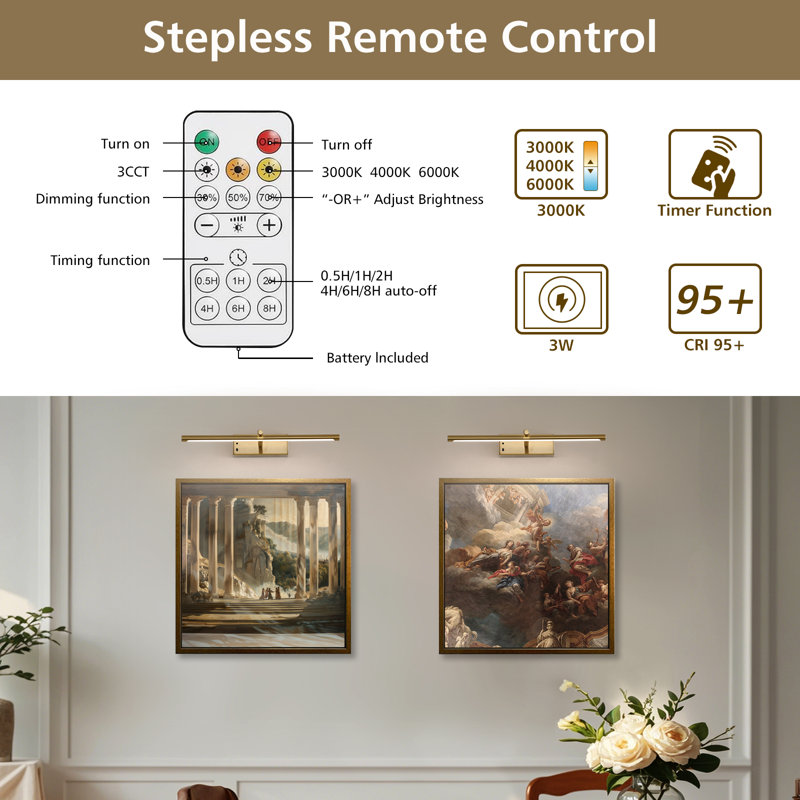 Lampe DEL 15,55 "à intensité variable avec 3 températures de couleur (3000K / 4000K / 6000K), Doré