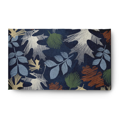 Tapis en chenille aquarelle à motif de feuilles d'automne CRFN743BL14