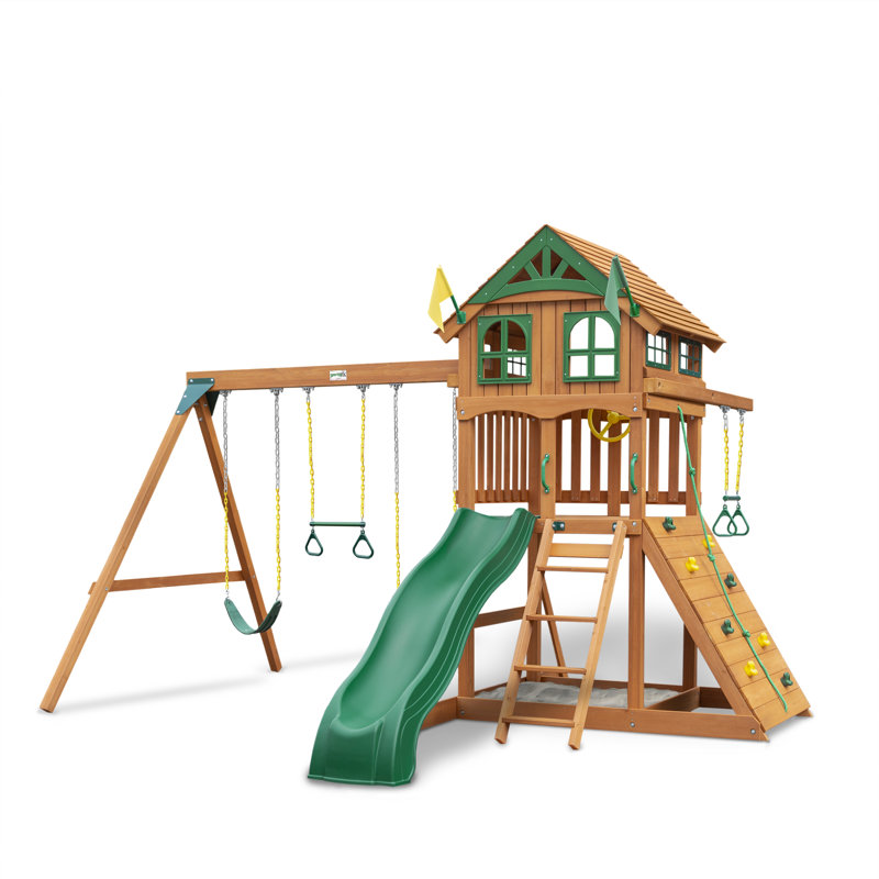 Avalon Swing Set with Trapeze Arm -Professional Installation Available, Wood Roof, No