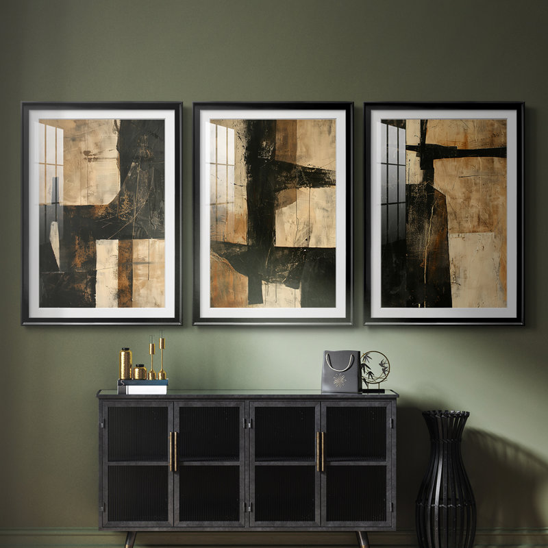 ABSTRACT Series CCDVL - Impression encadrée sur mesure de qualité supérieure - 3 pièces, Noir, H 21 po x l 30 po