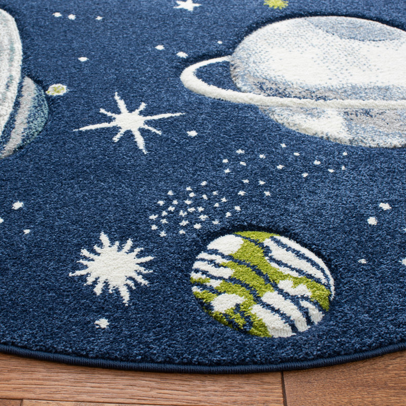 Hilger Navy/Ivory/Green Area Rug, Rectangle 5'3" x 7'6"