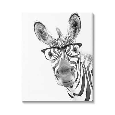 " Funny Zebra Wearing Glasses Black White Monochrome Design " by Annalisa Latella