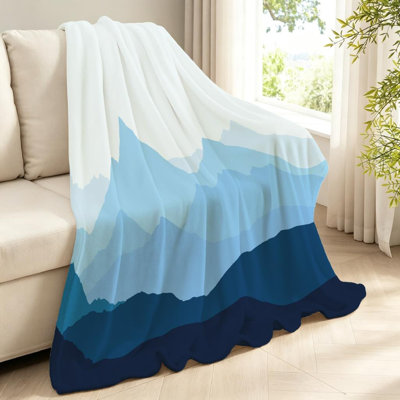 Jeté en molleton bleu flanelle ultra doux, de paysage de montagne avec imprimé recto