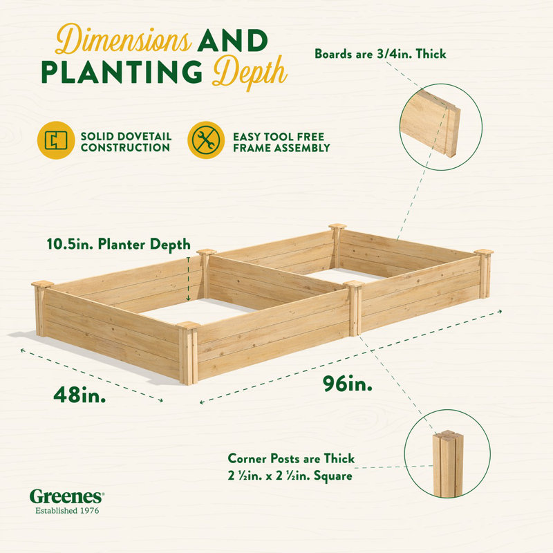 Katsuyoshi Wood Raised Garden Bed, 10.5" H x 96" W x 48" D, Cedar