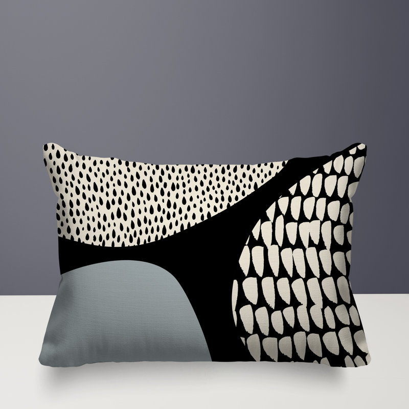 Coussin lombaire réversible intérieur / extérieur Vikka, H 14 po x l 20 po, Gris / noir / blanc cassé