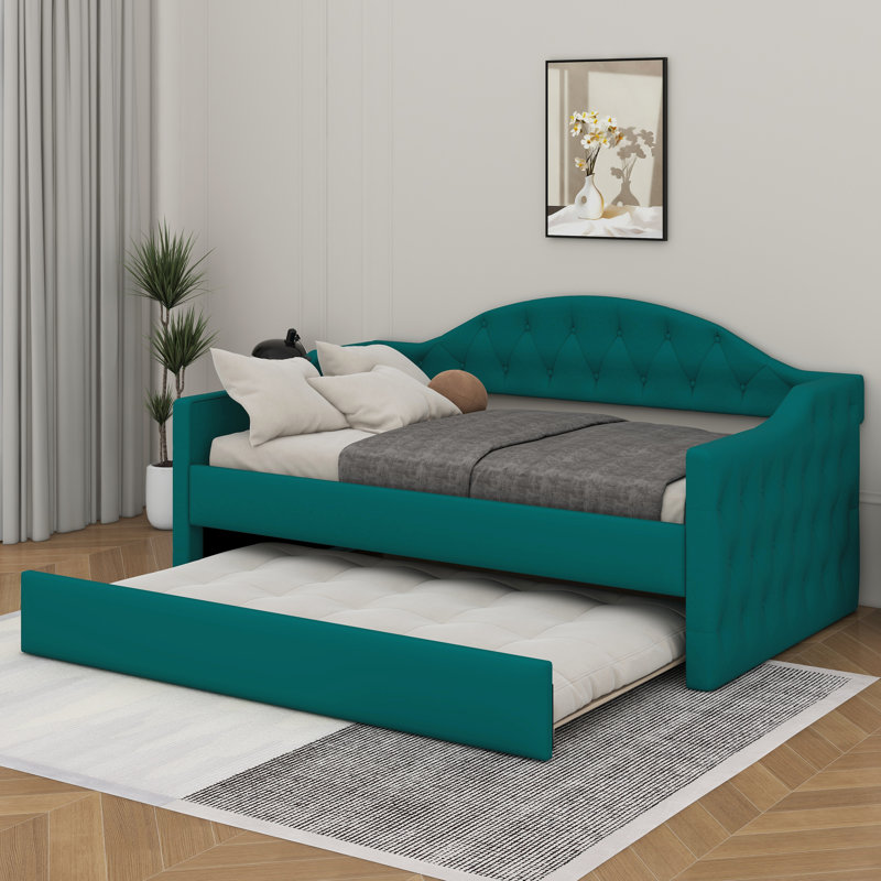 Lit de jour simple capitonné et rembourré avec couchette, canapé-lit en velours avec ports USB et ports de charge de type C