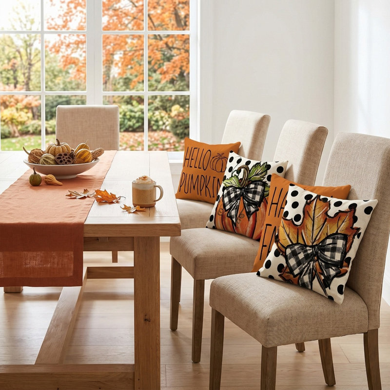 4Pcs Fall Polka Dot Pumpkin Pillow Covers