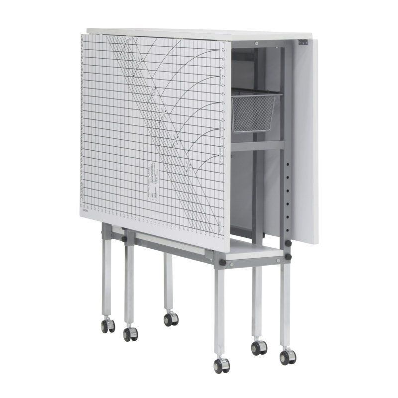 Adjustable Silver and White Folding Cutting Table with Grid Top