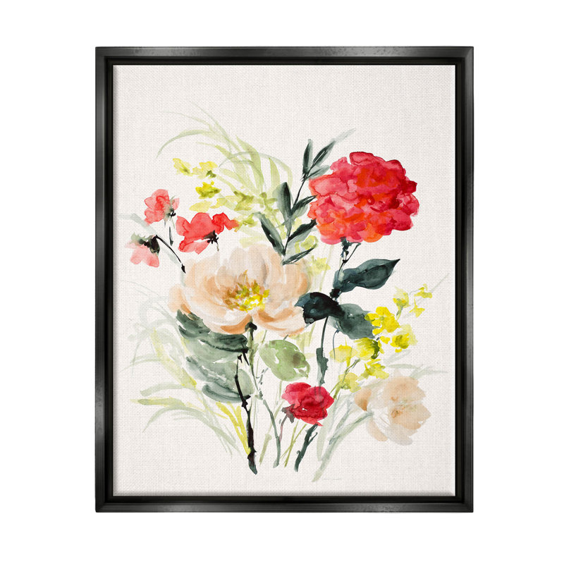 "Bold Mixed Flower Arrangement" par Lanie Loreth - Peinture sur toile, Cadre flottant noir de jais