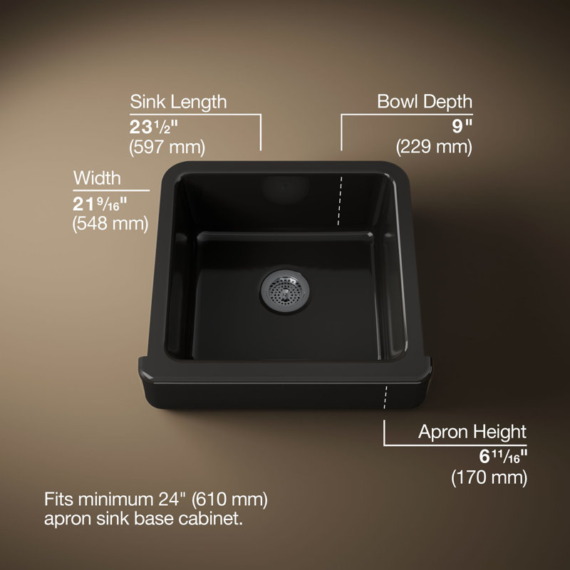 Whitehaven® Self-Trimming 24" L x 22" W Farmhouse Kitchen Sink, Black