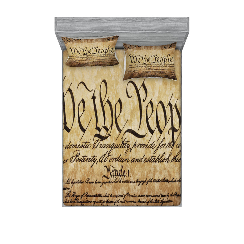 Drap-housse et coussin décoratif Ambesonne États-Unis brun pâle, Ensemble de draps pour très grand lit californien
