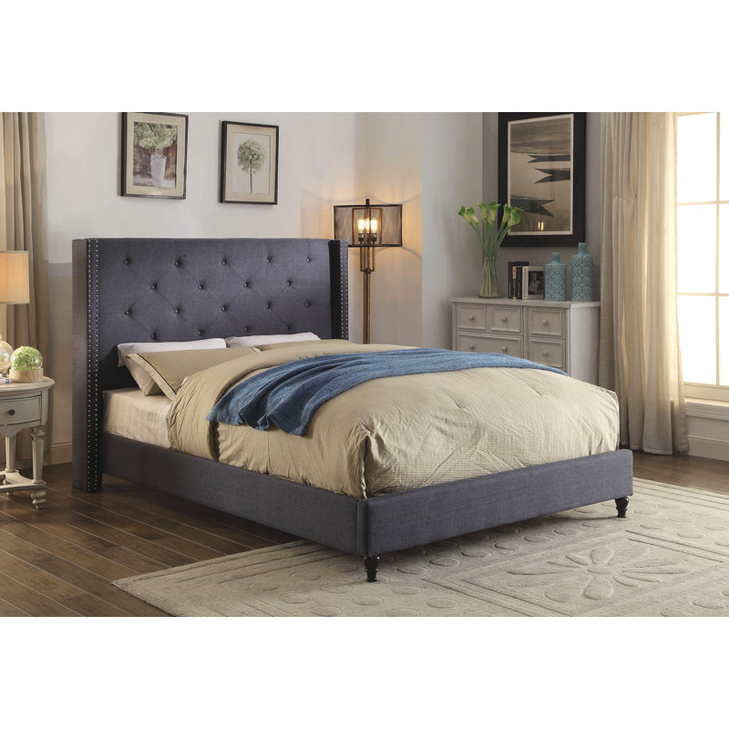Cecilia Upholstered Wingback Bed, Queen, Blue