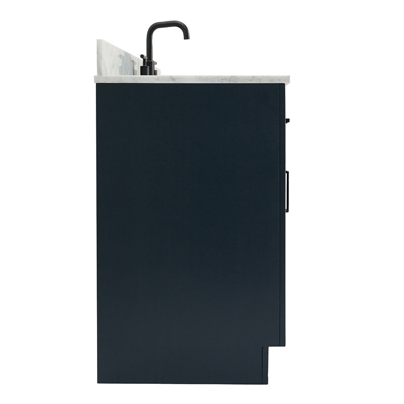 Jameal 30'' Solid Wood Single Bathroom Vanity with 0.75'' Carrara Marble Top, Midnight Blue, Oval