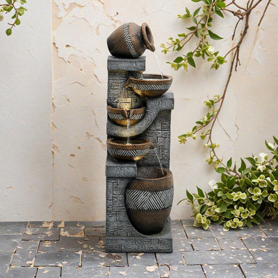 Fontaines | Fontaine de jardin intérieure / extérieure 42,5 po à 5 niveaux pour patio | Résine | Étagé