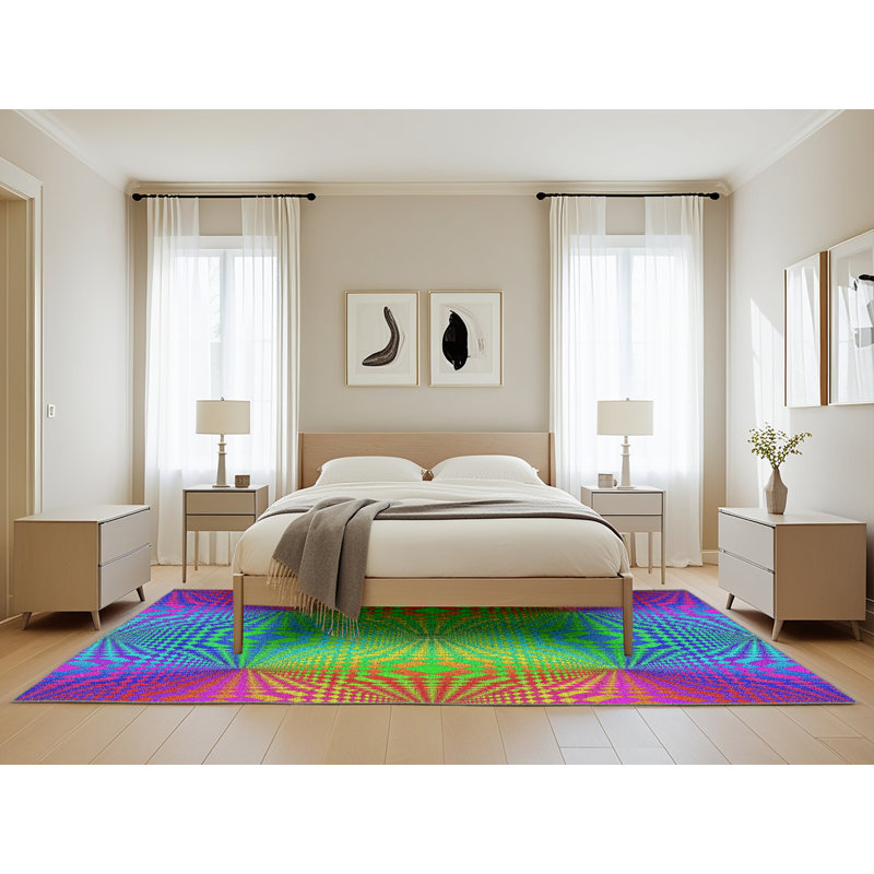 Tapis mauve/vert/rouge à tissage électrique, Rectangle 5 pi x 8 pi