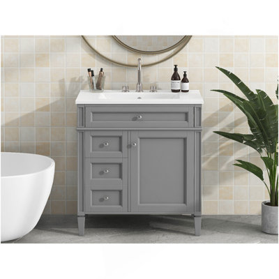 30'' Bathroom Vanity With Top Sink, Modern Bathroom Storage Cabinet With 2 Drawers And A Tip-Out Drawer, Single Sink Bathroom Vanity
