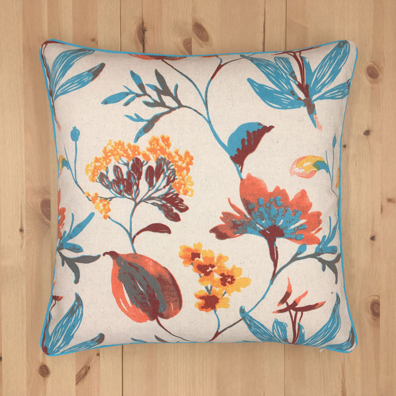COTTAGE FLOWERS Floral Linen Throw Pillow, Blue, Polyester/Polyfill, 24" x 24"