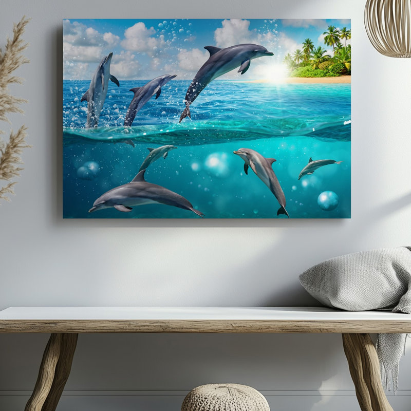 Toile, une scène sous-marine vibrante mettant en vedette des dauphins ludiques nageant gracieusement à travers un mur de bulles chatoyantes entourées d'une toile