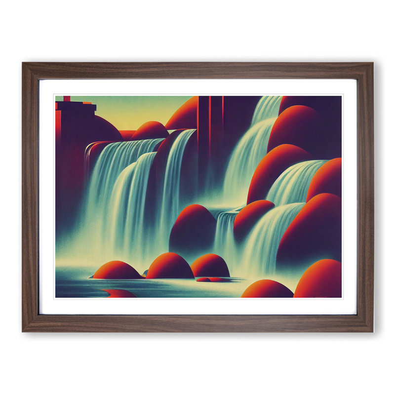 Art Deco River Waterfall Vol.3 - Single Picture Frame Print, 34cm H x 46cm W x 2cm D, Walnut Framed