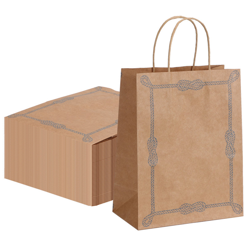 50pcs Sacs en papier brun Sacs-cadeaux avec poignées Sacs de détail Sacs de fête Sacs en papier
