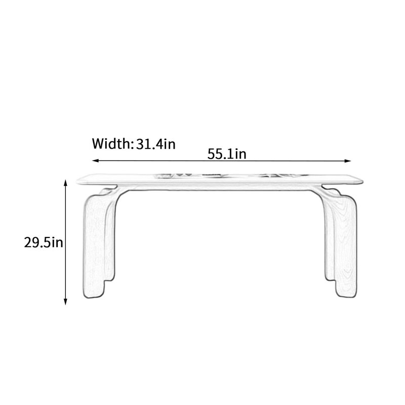 Table de salle à manger moderne en bois de frêne avec plateau en ardoise, H 29,5 po x L 55,1 po x l 31,4 po