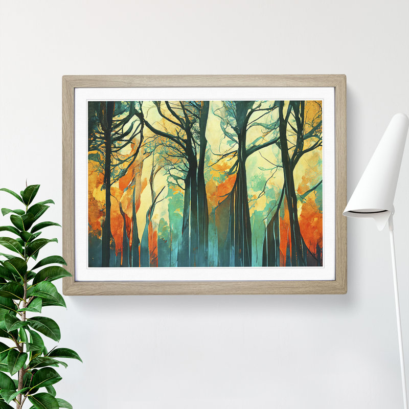 Towering Abstract Forest 1 Piece Single Picture Frame Wall Art, 25cm H x 34cm W x 2cm D, Oak Framed