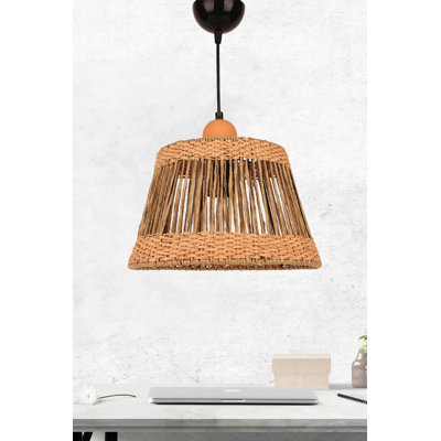 Stylish Adjustable Chandelier, Orange Plastic Body, Ø11.8 x 9.8 inches | Rafia Cap, Height: 9.8 - 24.4 inches | Fits E27 Bulb (Max 40W), Perfect for Modern Dining Rooms & Living Spaces, IP20 Rated