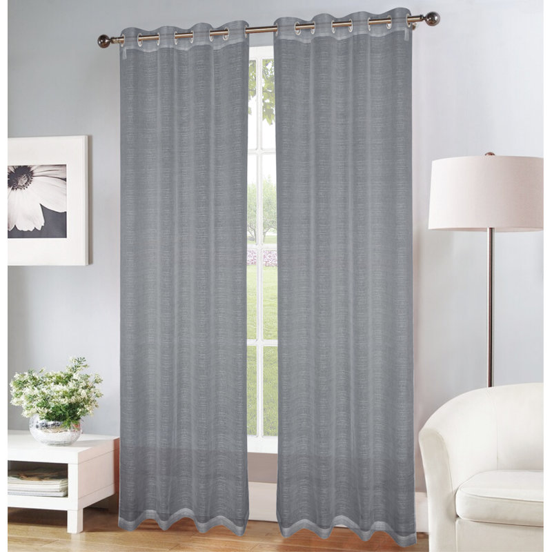 Hayle Semi Sheer Curtain Single Panel, Charcoal