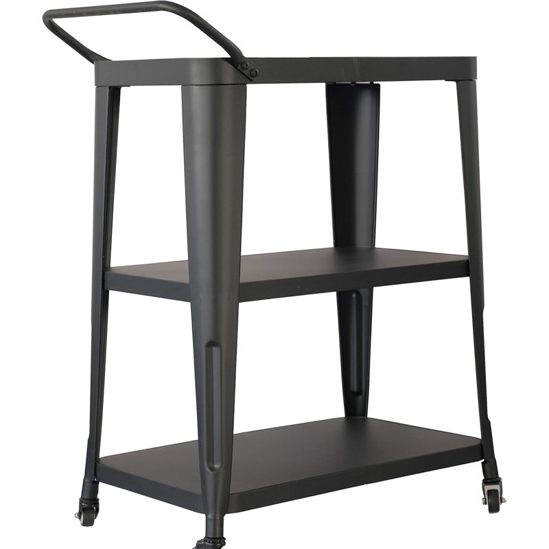 3 - Tiered, Black Industrial Dining Cart, Swivel Wheels, Handle, All Metal, Kitchen Use, Party Industrial, Finish, Metal Design, Kitchen, Room