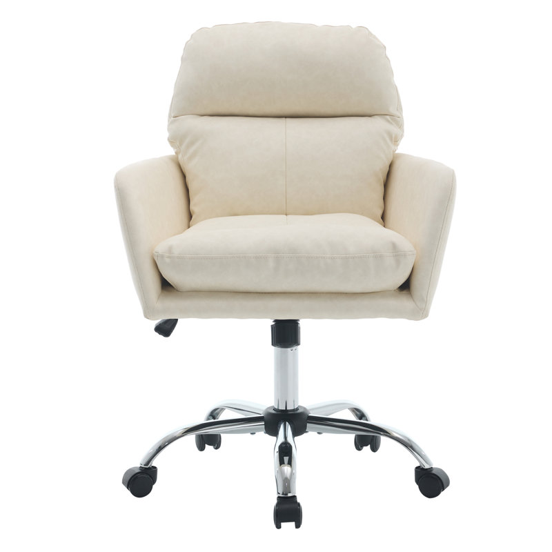 PU Leather Adjustable Office Chair with Black Base, White