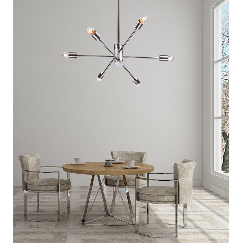Lustre Spoutnik à six lumières Kinman, Nickel brillant