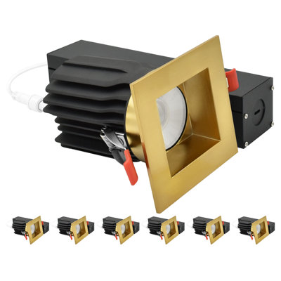 Luxrite 3 In. LED Recessed Canless Light with Square Brass Interchangeable Trim, 5CCT, CRI90 15/20W, 1450/2100LM, Dimmable, 60° Beam, Wet Rated 6 Pack
