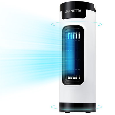 NETTA 14" Mini Tower Fan, 3 Speeds, 65° Oscillation, Portable & Lightweight, Black/White