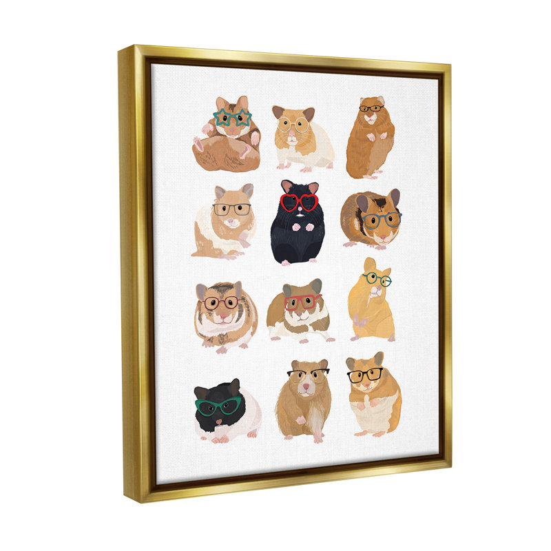 «Hipster Hamsters In Glasses Floater Frame» par Hanna Melin sur toile, Cadre flottant métallique doré, H 21 po x l 17 po