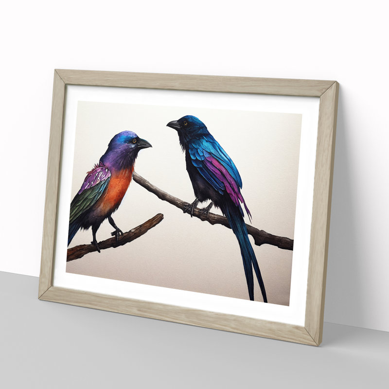 Crow Bird Watercolour Vol.3 - Framed Print, 25cm H x 34cm W x 2cm D, Oak