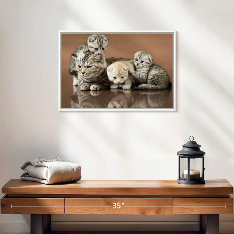Cat Family, 19" X 13", Floating Frame White