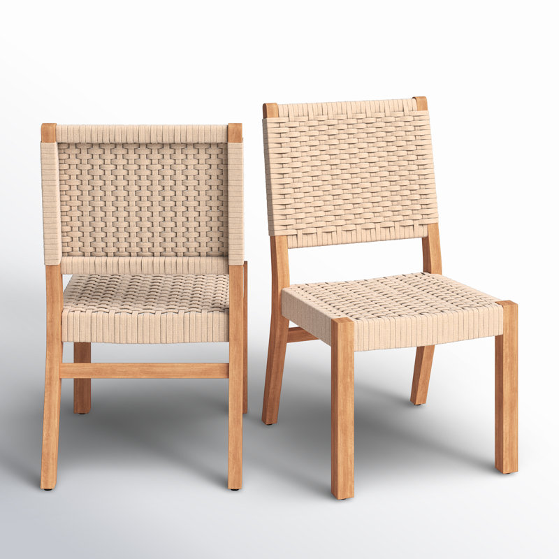 Chaise d'appoint de patio en teck Seras, Tanné