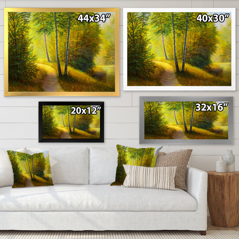 Rivière à travers une forêt de bouleaux - reproduction d'art sur toile traditionnelle, H 40 po x l 30 po x P 1 po
