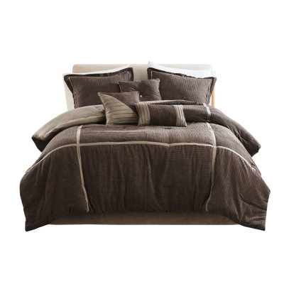 Brown Corduroy King Comforter 7 Piece - Soft And Fluffy Texture Size Stylish